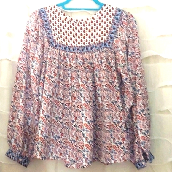 GAP Blue Orange Paisley Peasant flowy hippy Blouse  Swing Top tunic sz M - Picture 4 of 11